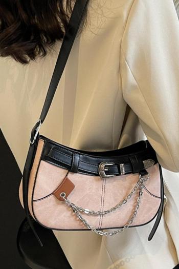 stylish new 4 colors contrast color pu metal chain zip-up shoulder bag