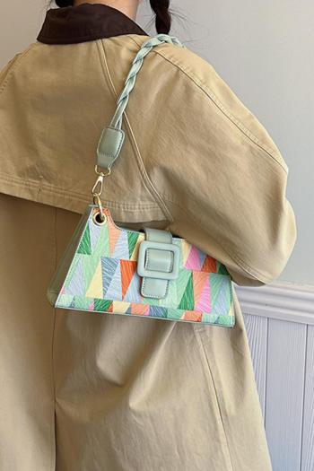 stylish new multicolor triangle pu magnetic button zip-up shoulder bag