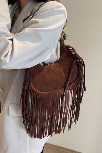 stylish new 4 colors suede fabric long tassels decor zip-up shoulder bag