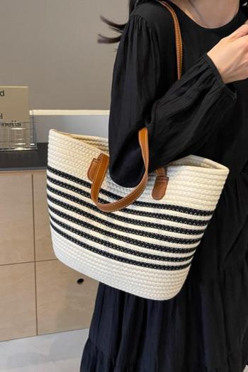 stylish new contrast color stripe beach straw open design shoulder bag