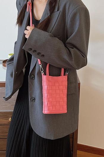 stylish new 6 colors weave pu bucket shape magnetic button crossbody handbag