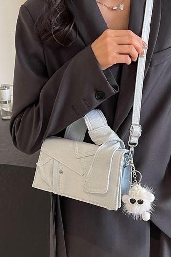 stylish new solid color denim magnetic button with pendant shoulder handbag
