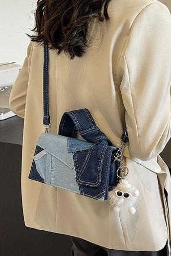 stylish new contrast color denim magnetic button with pendant shoulder handbag