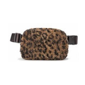 stylish new leopard pattern berber fleece zip-up fanny pack
