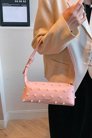 stylish new 4 colors pearl decor pu zip-up shoulder bag