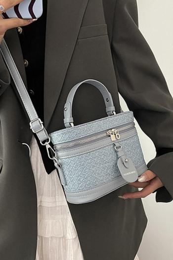 stylish new 5 colors weave pu bucket shape zip-up crossbody handbag