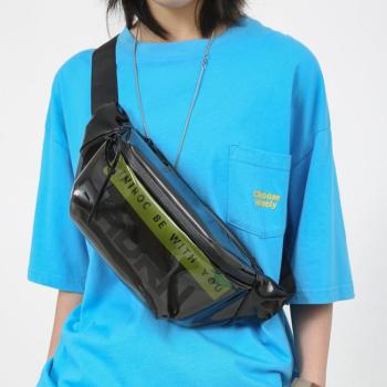 stylish new pvc waterproof letter print adjustable casual belt bag