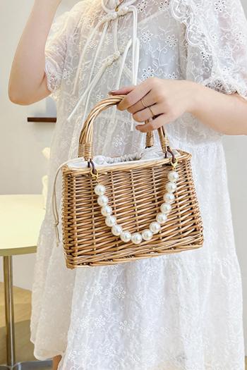 stylish new beach straw pearl chain drawstring handbag(no scarf)
