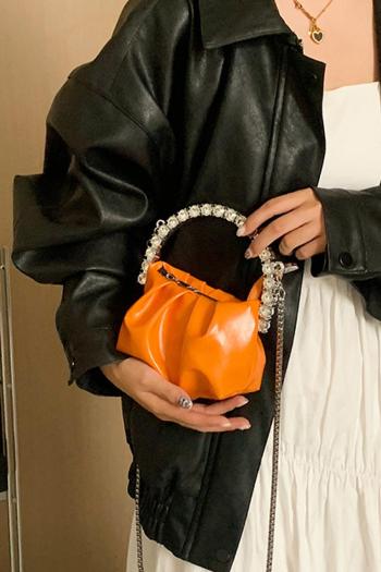 stylish new pu all-match pleated rhinestones decor mini shoulder bag