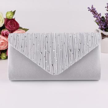 stylish new 6 colors satin rhinestone decor magnetic button clutches bag