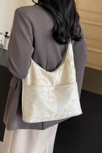 stylish new flower jacquard zip-up shoulder bag
