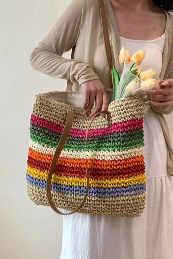 stylish new multicolor stripe pattern zip-up shoulder bag
