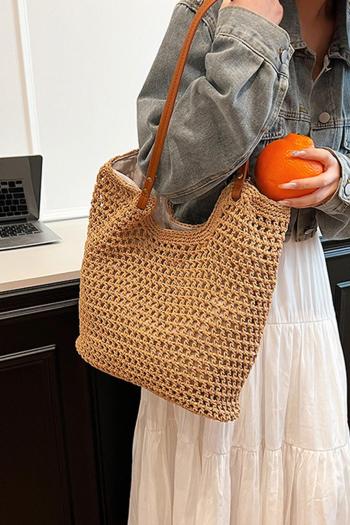stylish new solid color beach straw zip-up shoulder bag