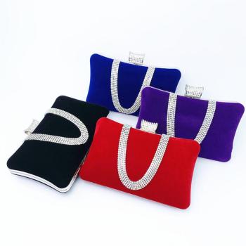 stylish new 4 colors velvet rhinestone decor lock buckle crossbody bag