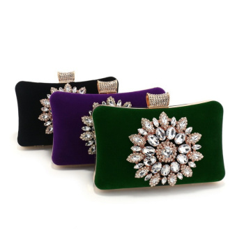 stylish new 3 colors rhinestone decor velvet box shape clutches bag