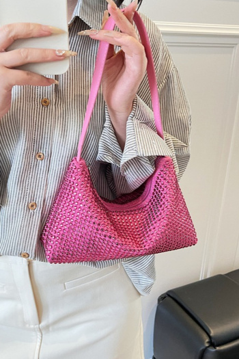 stylish new 3 colors rhinestone decor zip-up drawstring shoulder bag
