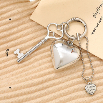 one pc minimalist style plated heart & key bag charm key chains (length:9 cm)
