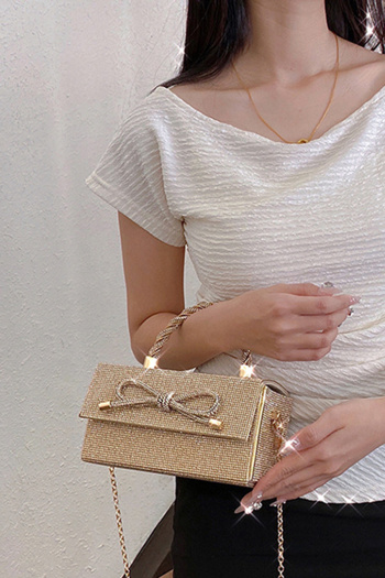 stylish new 3 colors rhinestone bow decor box shape crossbody handbag