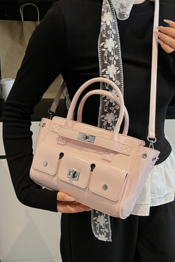 stylish new 4 colors pu solid color lock buckle high-capacity crossbody handbag