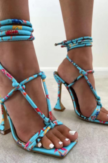 Summer new two colors batch printing peep toe bandage stylish high-heel sandals (Heel height:10.5CM)