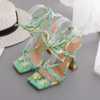 Summer new two colors batch printing peep toe bandage stylish high-heel sandals (Heel height:10.5CM)