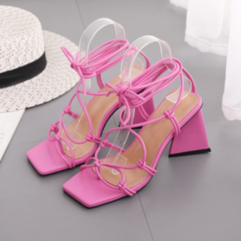 Summer new four colors peep toe lace-up stylish high-heel sandals (Heel height:10CM)