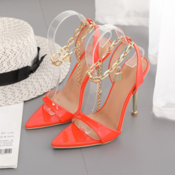 Summer new six colors pointed metal chain buckle stylish high-heel sandals (Heel height:10.5CM)