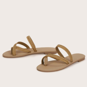 Summer peep toe woven stylish minimalist flat slippers