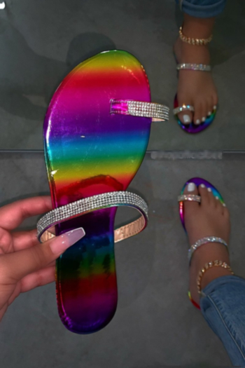 summer peep toe multicolor printing rhinestone decor stylish shining slippers