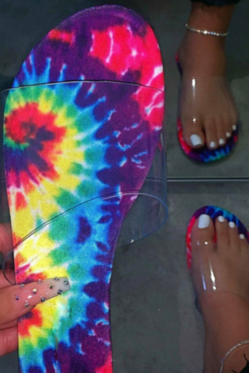 summer multicolor batch printing peep toe transparent upper stylish minimalist slippers