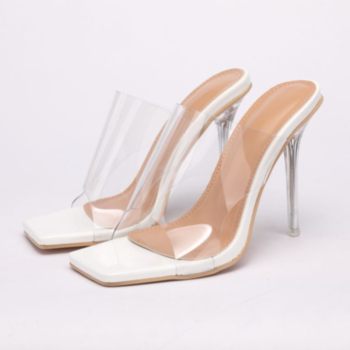 Five colors transparent upper square peep toe stylish high-heel sandals (Heel height:11CM)