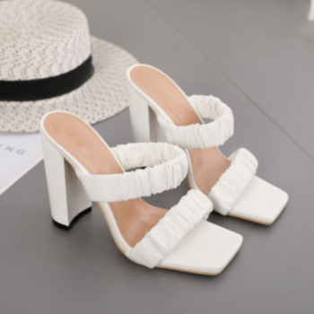 Three color peep toe square thick high-heel sandals (Heel height:11.5CM)