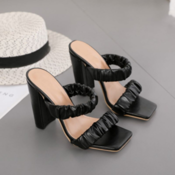 Three color peep toe square thick high-heel sandals (Heel height:11.5CM)