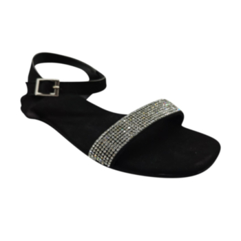 Summer rhinestone decor peep toe adjustable buckle stylish minimalist flat sandals