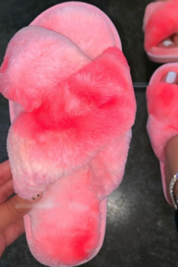 autumn new cross-upper peep toe stylish home fur slippers