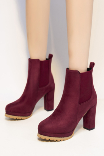 Autumn new solid color suede fabric midi-upper stylish high-heel boots (Heel height:10.5CM)