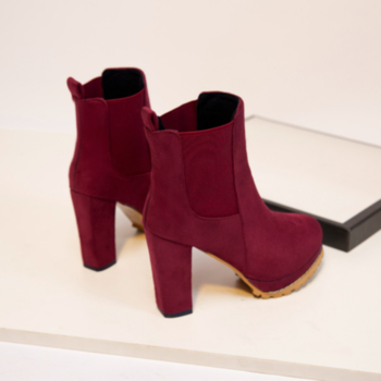 Autumn new solid color suede fabric midi-upper stylish high-heel boots (Heel height:10.5CM)