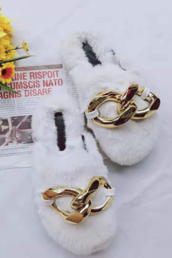 autumn new gold-chain decor stylish home warm fur slippers