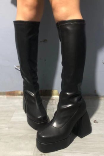 Winter new solid color PU high-heel midi-upper stylish boots (Heel height:10.5CM)