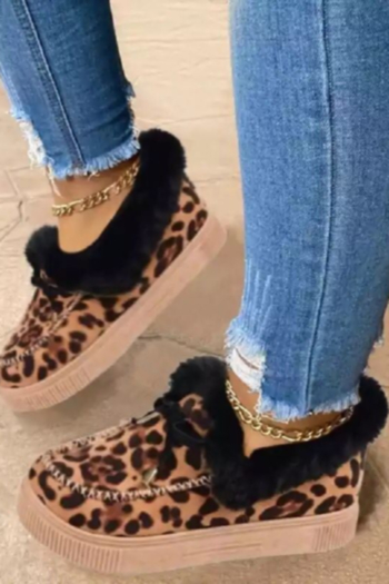Winter leopard suede fur lining lace-up stylish casual low-upper boots