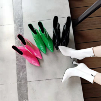 Autumn new solid color PU zip-up side stylish pointed high-heel boots (Heel height:8.5CM)