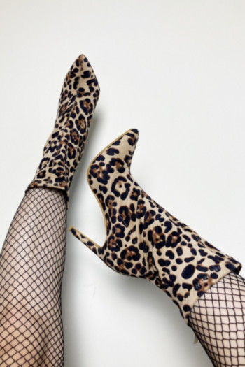 Winter new leopard suede pointed midi-upper stylish high-heel boots (Heel height:11CM)