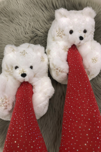 winter three colors snowflake decor plush home adorable warm teddy bear slippers (suitable for eur35-eur42)