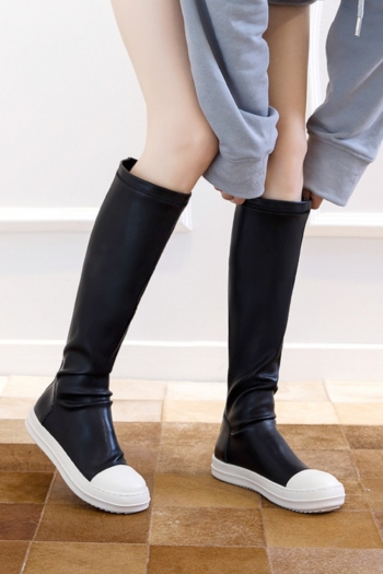 winter new pu spliced midi-upper flat stylish all-match boots (velvet lining,heel height:2cm)