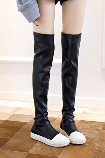 eur35-eur40 winter new pu spliced high-upper over knee flat stylish all-match boots (velvet lining,heel height:2cm)