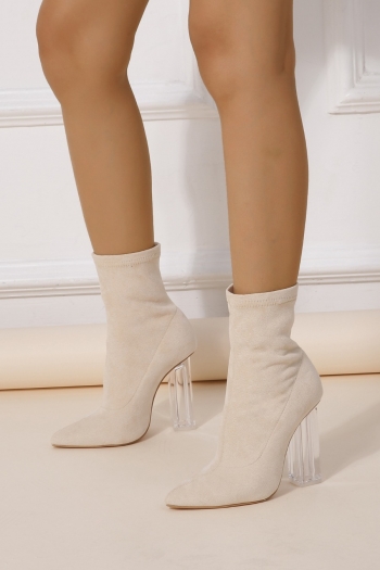 Winter two colors transparent heel suede upper stylish pointed high-heel boots (Heel height:10.5CM)