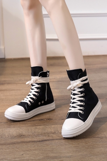 eur35-eur39 spring new high upper thick bottom zip-up side stylish high quality canvas shoes