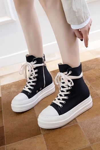 spring new high upper zip-up side thick bottom stylish casual high quality canvas shoes (heel height:4cm)