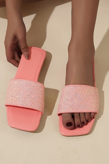 summer new five colors square toe stylish flat shiny slippers