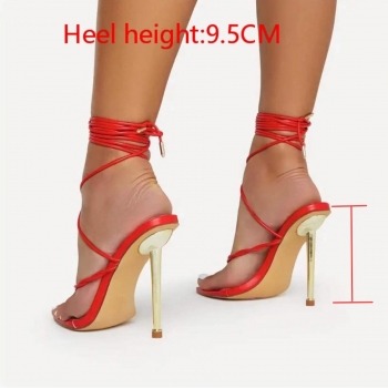 Summer new four colors pointed toe strappy stylish high-heel sandals (heel height:9.5cm)